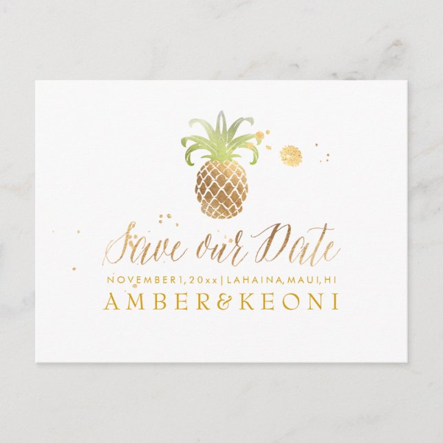 Cartão Postal De Anúncio PixDezines Abacaxi/Faux Dourado/Salve a Data (Frente)