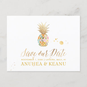 Cartão Postal De Anúncio PixDezines Aloha Abacaxi/Azul/Salvar a Data