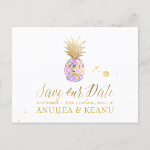 Cartão Postal De Anúncio PixDezines Aloha Abacaxi/Roxo/Comunique a Data