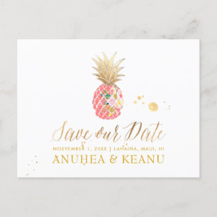 Cartão Postal De Anúncio PixDezines Aloha Pineapple/Pink/Save the Date