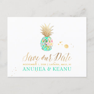 Cartão Postal De Anúncio PixDezines Aloha Pineapple/Turquoise/Save the Date