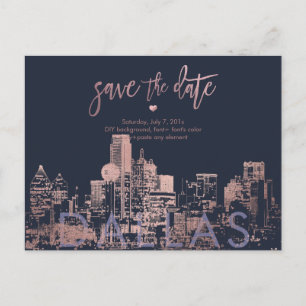 Cartão Postal De Anúncio PixDezines/Dallas Save the Date/Faux Rose Gold
