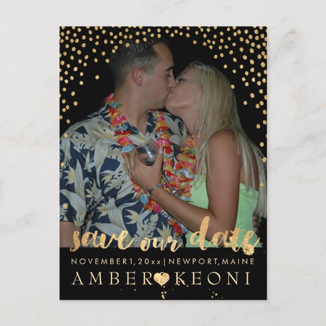 Cartão Postal De Anúncio PixDezines falso ouro/confetes/data de salvamento/ (Frente)