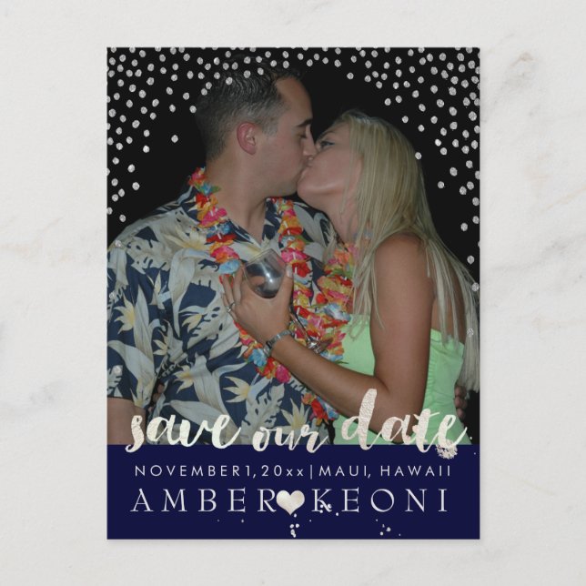 Cartão Postal De Anúncio PixDezines falso prata/confetes/data de salvar/DIY (Frente)