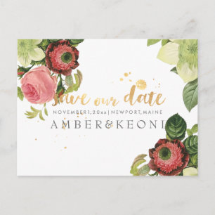 Cartão Postal De Anúncio PixDezines floral vintage salvar data foto