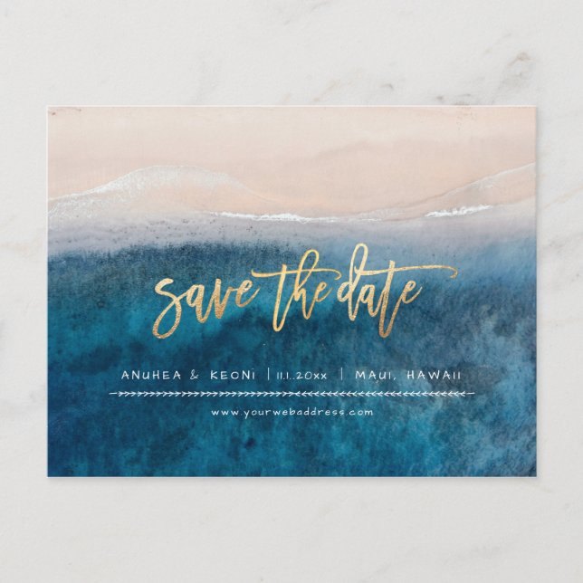 Cartão Postal De Anúncio PixDezines Praia Falso Ouro Moderno Script Pincel (Frente)