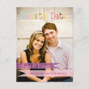 Cartão Postal De Anúncio PixDezines rosa+roxo salvar a data