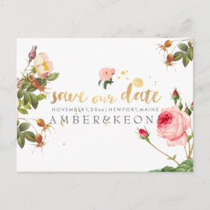 Cartão Postal De Anúncio PixDezines rosas vintage/floral/salve o dia