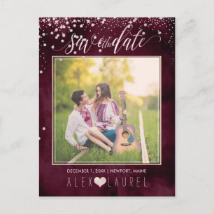 Cartão Postal De Anúncio PixDezines Salvar Data/Confetti Rosa Esmagador
