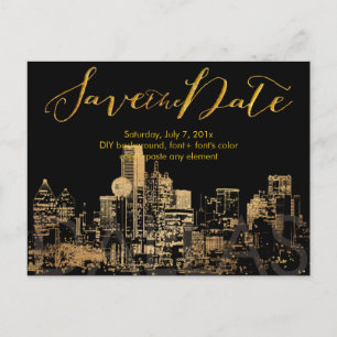 Cartão Postal De Anúncio PixDezines/Salvar Data/Faux Dourado/Linha Skyline