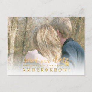 Cartão Postal De Anúncio PixDezines Salve a Data/Estilo de Rótulo de Ouro F