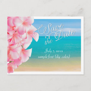 Cartão Postal De Anúncio PixDezines/salve a data/plumeria rosa+praia
