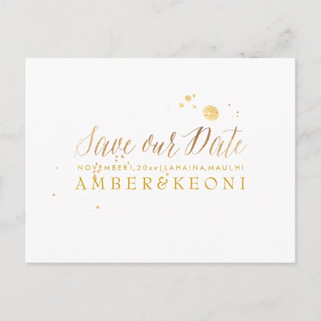 Cartão Postal De Anúncio PixDezines Salve a Data/Rotulo Dourado Falso Elega (Frente)