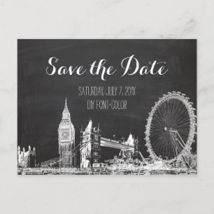 Cartão Postal De Anúncio PixDezines/save date/chalkboard/london esboçado