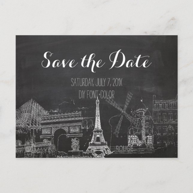 Cartão Postal De Anúncio PixDezines/Save Date/Chalkboard/Paris Escrito (Frente)