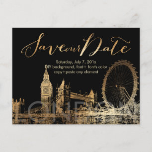 Cartão Postal De Anúncio PixDezines/Save Date/Dourado/London Skyline