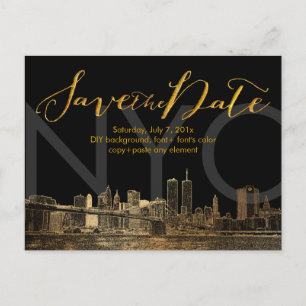 Cartão Postal De Anúncio PixDezines/Save Date/Faux Dourado/Torre Gêmea da c