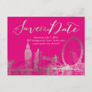 Cartão Postal De Anúncio PixDezines/Save Date/Prata/Paisagem de Londres