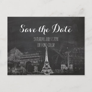 Cartão Postal De Anúncio PixDezines/Save Date/Quadro Negro/Paris Esboçado