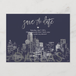 Cartão Postal De Anúncio PixDezines/Save the Date Dallas Skyline/Faux Silve