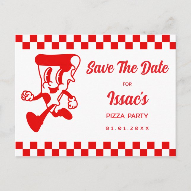 Cartão Postal De Anúncio Pizza Party Save The Date (Frente)