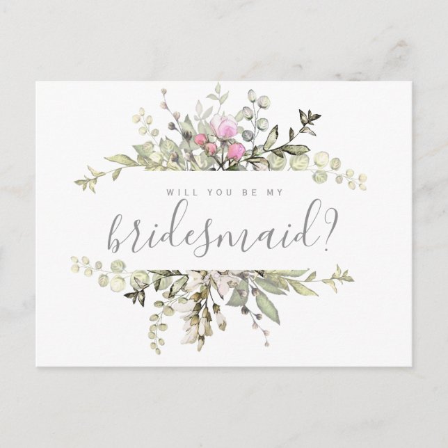 Cartão Postal De Anúncio Placa de Proposta Floral Bridesmaid (Frente)