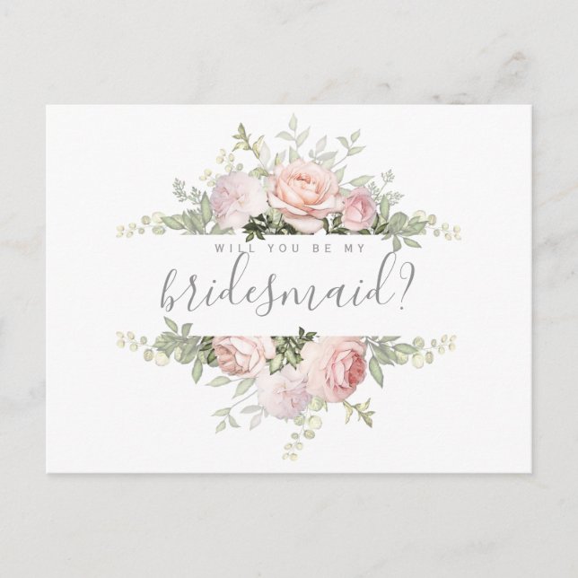 Cartão Postal De Anúncio Placa de Proposta Floral Bridesmaid (Frente)