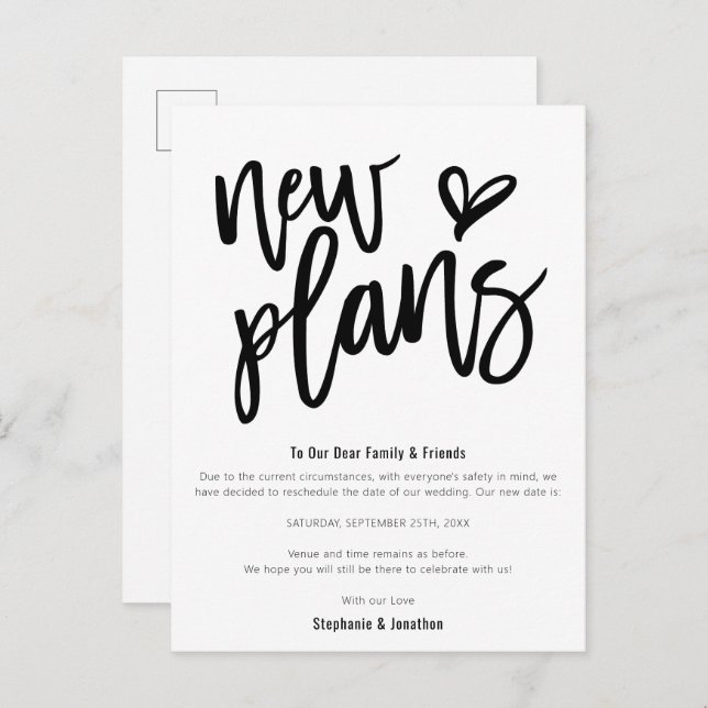 Cartão Postal De Anúncio Planos Novos de Casamento Salvar Data Estilo Rotei (Frente/Verso)