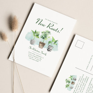 Cartão Postal De Anúncio Plantamos Novas Raízes Novo Endereço em Movimento