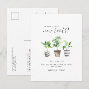Cartão Postal De Anúncio Plantas em Vasos Boho Novo Endereço Botânico Mudan