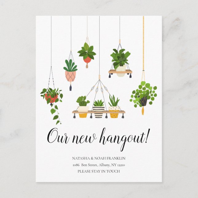 Cartão Postal De Anúncio Plantas Penduradas Novo Endereço Mudamos para Casa (Frente)