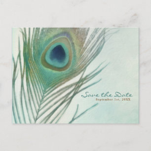 Cartão Postal De Anúncio Pluma de Pavão Boho Chic Aquarela Salve o Dia
