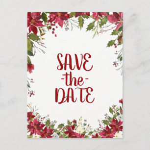 Cartão Postal De Anúncio Poinsétia de Natal Casamento Save the Date