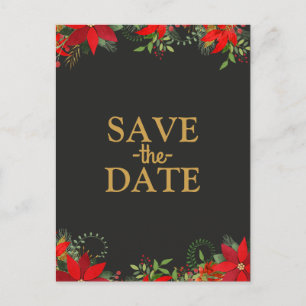 Cartão Postal De Anúncio Poinsettia de Natal de Casamento de Inverno Escuro