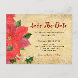 Cartão Postal De Anúncio Poinsettia Rústica | Salve a Data Festa de Natal
