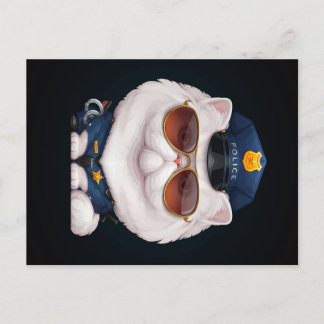 Cartão Postal De Anúncio Policial de Cat Persa| presente para trabalho poli