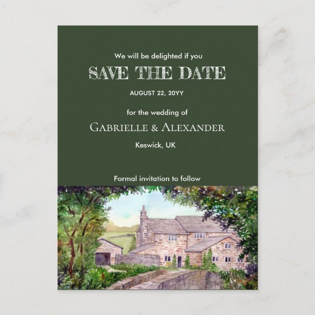 Cartão Postal De Anúncio Ponte de Pedra Aquarela Casamento Salvar a Data (Frente)