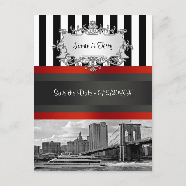 Cartão Postal De Anúncio Ponte do Brooklyn no Skyline NYC, Boat Invitation  (Frente)