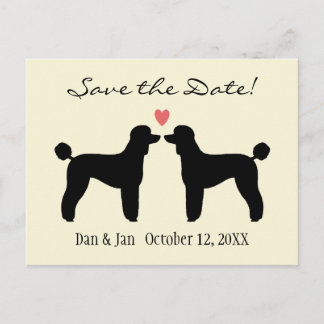Cartão Postal De Anúncio Poodles Padrão Pretos Casamento Salve a Data