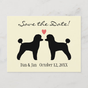 Cartão Postal De Anúncio Poodles Pretos de Brinquedo Casamento Salve a Data