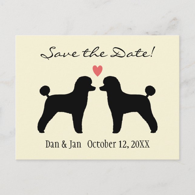 Cartão Postal De Anúncio Poodles Pretos de Brinquedo Casamento Salve a Data (Frente)