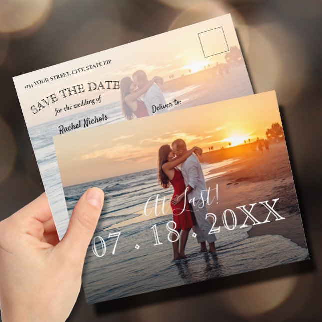 Cartão Postal De Anúncio Por Fim Foto Simples Moderno Casamento Salvar a Da (Criador carregado)