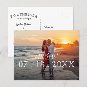 Cartão Postal De Anúncio Por Fim Simples Moderno Foto Casamento Salvar a Da