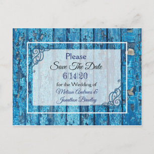 Cartão Postal De Anúncio Porta Antiga Azuis Casamento Salvar a Data
