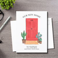 Porta da Frente Vermelha Cactos Aquarela Mudança