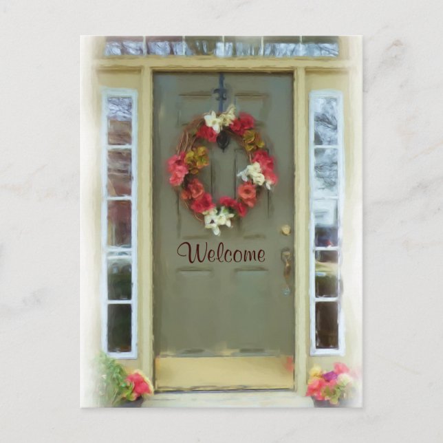 Cartão Postal De Anúncio Porta de boas-vindas Nova Casa Movimentada (Frente)