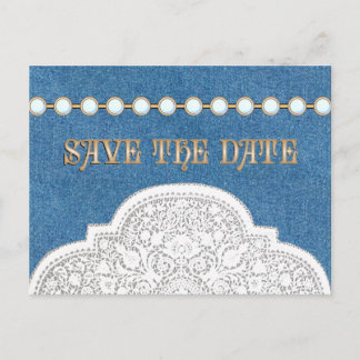 Cartão Postal De Anúncio POSTAIS de Denim Lace Save the Date