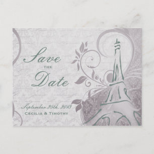 Cartão Postal De Anúncio Poster Rustic: Sutil Teal & Purple Salve a Data