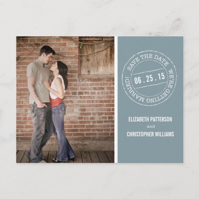 Cartão Postal De Anúncio Postmark Wedding Photo Save the Date Postcard (Frente)