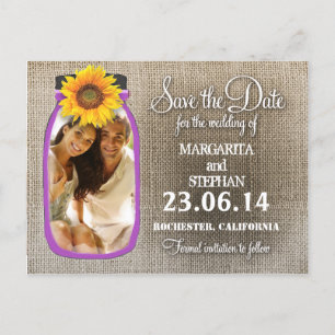 Cartão Postal De Anúncio Pote de Pedra Rústico Com a Sua Foto Save The Date